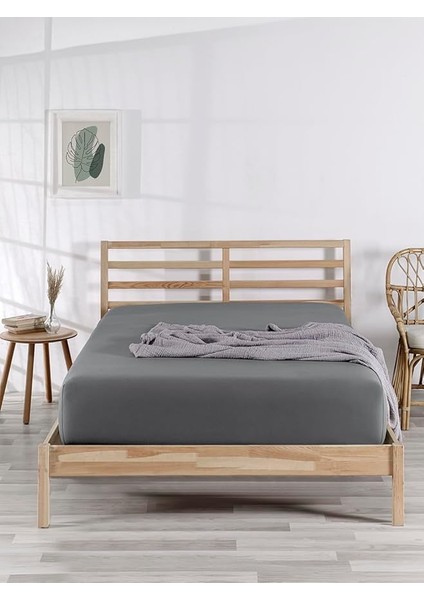 Pamuklu | Tek/çift Kişilik Lastikli Çarşaf | Fitted Jersey | Penye Çarşaf (Gri, 160X200)