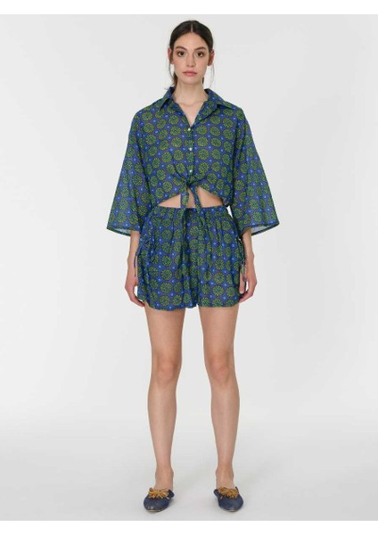 Beli Lastikli Çiçek Desenli Kadın Şort Standart Renk Y1967121_089