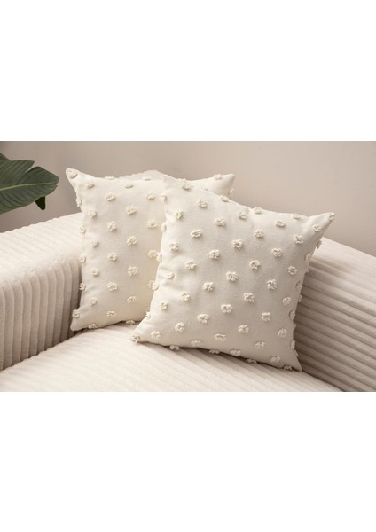 Ikili Dekoratif Puantiye Keten Kumaşlı Kırlent Kılıfı 43X43 Beyaz Krem 43 x 43 SWITANM95 fiyatları