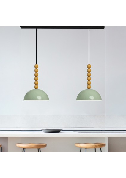 Ikili Mint Lipeo Ahşap Altı Boncuk Avize Sarkıt Salon Mutfak Kuaför Lamba Dekoratif Aydınlatma modelleri
