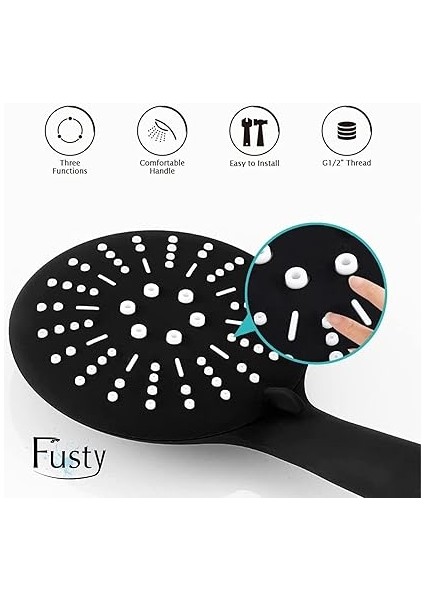 black matte mat siyah duş başlığı - 3 fonksiyonlu yüksek basınçlı el duşu - 3 yıl garantili indirimleri