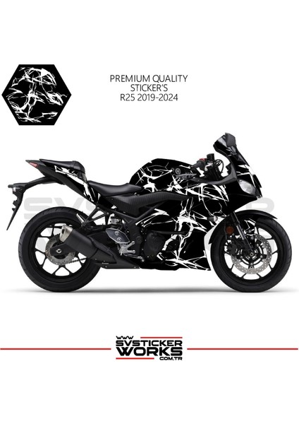 Yamaha R25 2019-2024 Kaplama Sticker Şimşek Yıldırım Motor Kaplama Modeli Hazır Kit 2019 / 2023 Uyumlu