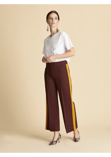Şerit Detaylı Kadın Pantolon Bordo K1912063_008