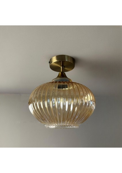 Ruiz Cam Bal Rengi Piramit Plafonyer Başlık Tekli Avize Retro Sarkıt Lamba Restoran Salon Aydınlatma