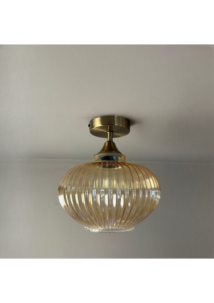 Ruiz Cam Bal Rengi Piramit Plafonyer Başlık Tekli Avize Retro Sarkıt Lamba Restoran Salon Aydınlatma fiyatları