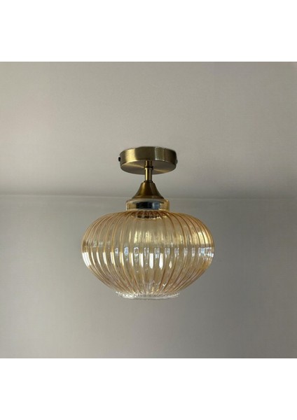 Ruiz Cam Bal Rengi Piramit Plafonyer Başlık Tekli Avize Retro Sarkıt Lamba Restoran Salon Aydınlatma modelleri