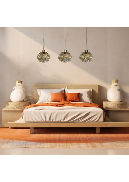 Şila Cam Bal Rengi Üçlü Avize Ince Eskitme Başlık Retro Sarkıt Lamba Salon Aydınlatma fiyatları