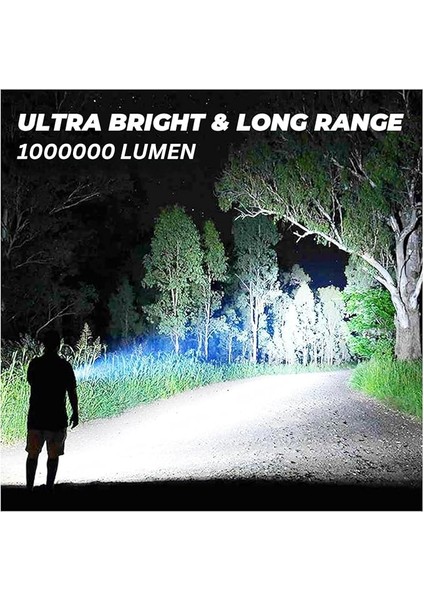 Güçlü Işık LED El Feneri - 1000000 Lümen Güçlü Işık, 7 Farklı Işık Modu, Yan Işıklı, Ipx6 Su Geçirmez, Yakınlaştırılabilir, Şarj Göstergeli, Taşıma Çantalı, 1 Km Uzun Menzilli Parlak El Feneri fiyatları