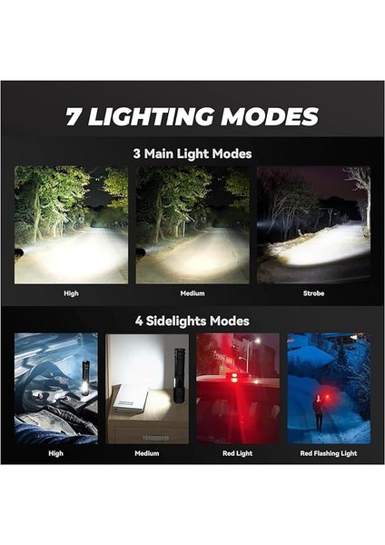 Güçlü Işık LED El Feneri - 1000000 Lümen Güçlü Işık, 7 Farklı Işık Modu, Yan Işıklı, Ipx6 Su Geçirmez, Yakınlaştırılabilir, Şarj Göstergeli, Taşıma Çantalı, 1 Km Uzun Menzilli Parlak El Feneri modelleri