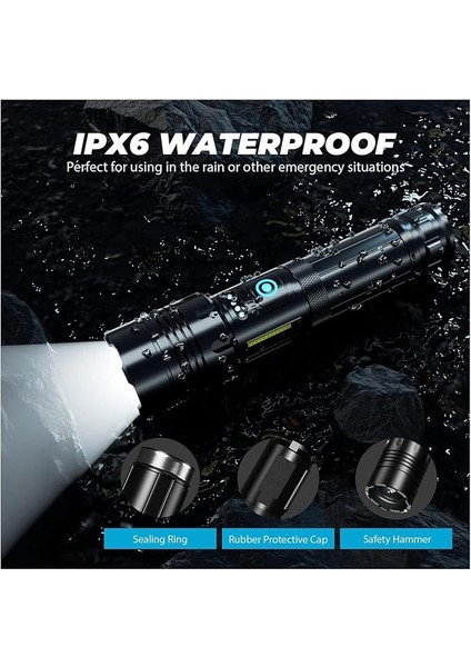 Güçlü Işık LED El Feneri - 1000000 Lümen Güçlü Işık, 7 Farklı Işık Modu, Yan Işıklı, Ipx6 Su Geçirmez, Yakınlaştırılabilir, Şarj Göstergeli, Taşıma Çantalı, 1 Km Uzun Menzilli Parlak El Feneri indirimleri