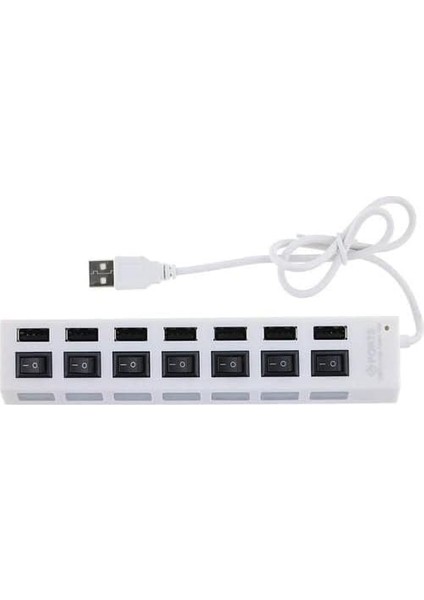 7 Portlu 2.0 USB Hub Çoklu USB Çoklayıcı Splitter Power Tuşlu Adaptör Beyaz indirimleri