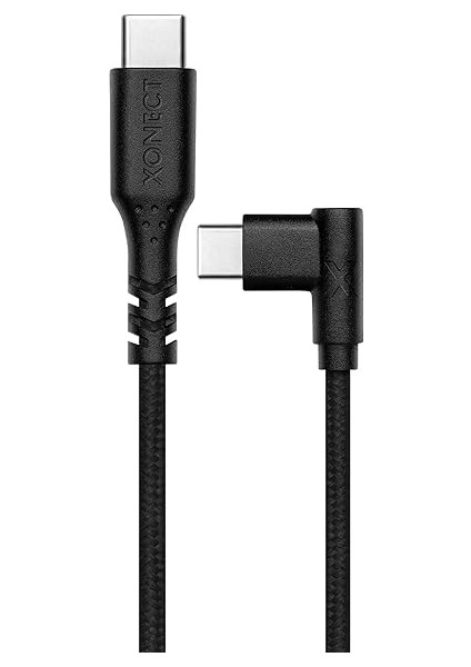 Type-C To Type-C ile Uyumlu iPhone ve Samsung ile Uyumlu Hızlı Şarj ve Data Kablosu 200 cm L Tipi Gaming Hasır Örgülü (Siyah)