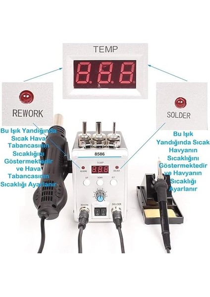 Hava Üflemeli 700W Havya Istasyonu 8586 2 In1 Lehim Makinesi ve Hava Tabancası fırsatları