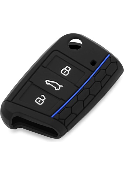 T-Roc ile Uyumlu Siyah Mavi Çizgili Silikon Anahtar Kabı Kılıfı