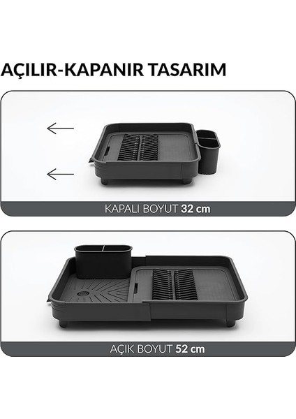 Collection Açılır Kapanır Bulaşıklık Tabaklık, 40.4 x 32 x 8.6 Cm, Plastik, Antrasit fırsatları