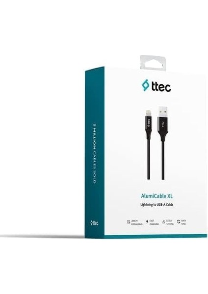Alumicable Xl Lightning 2m. Şarj Kablosu Siyah (2DK19S) modelleri