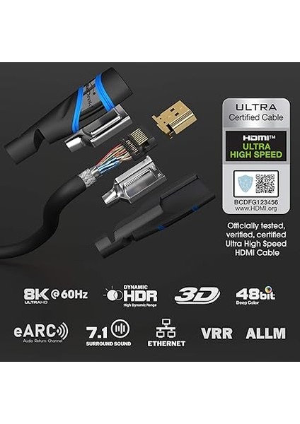 – 10K & 8k HDMI Kablosu, HDMI 2.1 B – 5m, 0,5-5m Arası Mevcut – Sertifikalı, Almanya’da Geliştirilmiş (Ultra Yüksek Hız Kablosu Pc, Ps5, Xbox, Monitör ve Tv Için – Siyah-Mavi) fiyatları