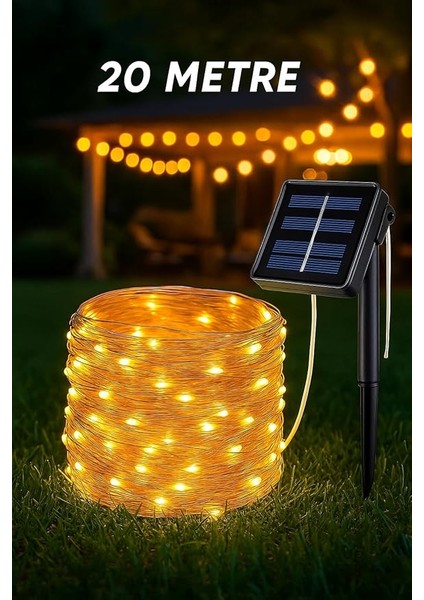 Su Geçirmez 20 Metre Güneş Enerjili Dış Mekan Solar Peri LED Işık Dekoratif Bahçe Aydınlatma Tek Ebat