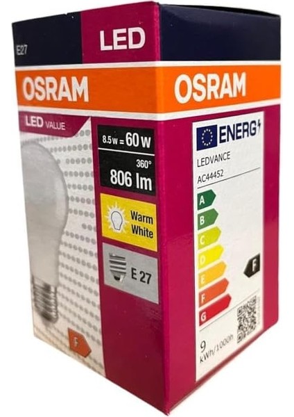 Ledvalue 8.5W E27 LED Ampul | 2700K Sıcak Sarı Işık, 806 Lümen, 60W Eşdeğer | Enerji Tasarruflu Ampul – 10'lu Paket modelleri