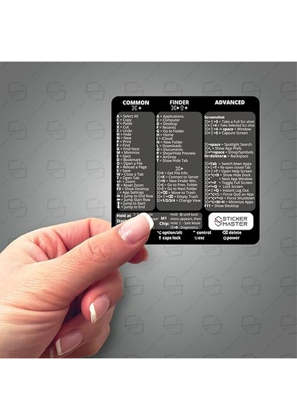 Master Mac Os MacBook Air Pro Decal Sticker Cheat Sheet Accessories Keyboard Shortcuts Temporary Adhesive Mac Laptop Accessory M1 Intel Clear Vinyl Sticker, Compatible With 13/14/16 Inch Black fırsatları