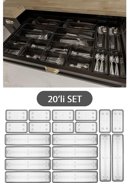 Home 20'li Modüler Set Kaşıklık Çekmece Içi Düzenleyici Çatal Kaşık Bıçak Düzenleme Organizeri Antrasit fiyatları