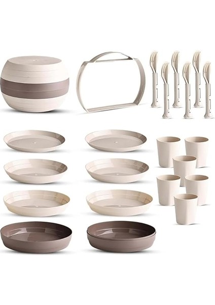 Küre Şeklinde 32 Parça Piknik ve Kamp Yemek Seti, 6 Kişilik, Mavi-Beyaz fiyatları