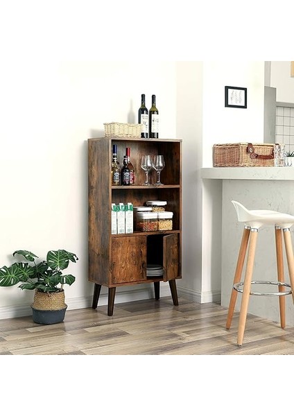 Kitaplık, 2 Raflı ve Dolap Kapılı, Oturma Odası Dolabı, Vintage Kahverengi LBC09BX indirimleri