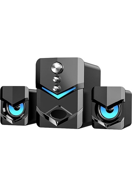 D-222 Bilgisayar Hoparlörü Subwoofer USB ile Güçlendirilmiş 2.1 Stereo Hoparlörler LED Işıklı 3.5mm Girişli Pc Dizüstü Bilgisayar Için