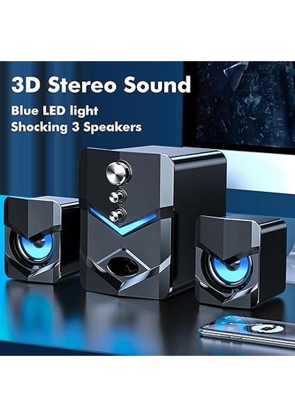 D-222 Bilgisayar Hoparlörü Subwoofer USB ile Güçlendirilmiş 2.1 Stereo Hoparlörler LED Işıklı 3.5mm Girişli Pc Dizüstü Bilgisayar Için indirimleri