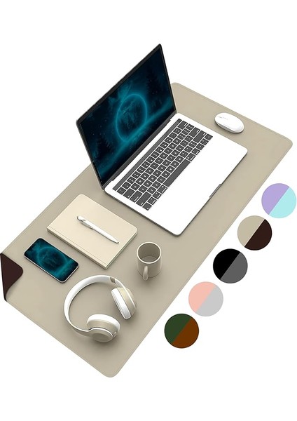 Çift Renk Dikişli Pu Deri Masa Matı 80X40 cm Mousepad, Su Geçirmez Masa Sümeni, Çift Taraflı Kullanım, Dizüstü Bilgisayar/ofis/ev Için, Kaymaz Taban (Bej ve Kahverengi)