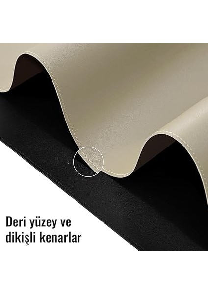 Çift Renk Dikişli Pu Deri Masa Matı 80X40 cm Mousepad, Su Geçirmez Masa Sümeni, Çift Taraflı Kullanım, Dizüstü Bilgisayar/ofis/ev Için, Kaymaz Taban (Bej ve Kahverengi) fırsatları