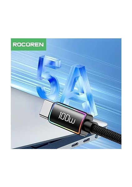 100W Type-C To Type-C Rgb Aydınlatmalı Örgülü Şarj ve Data Kablosu 1 Metre fiyatları