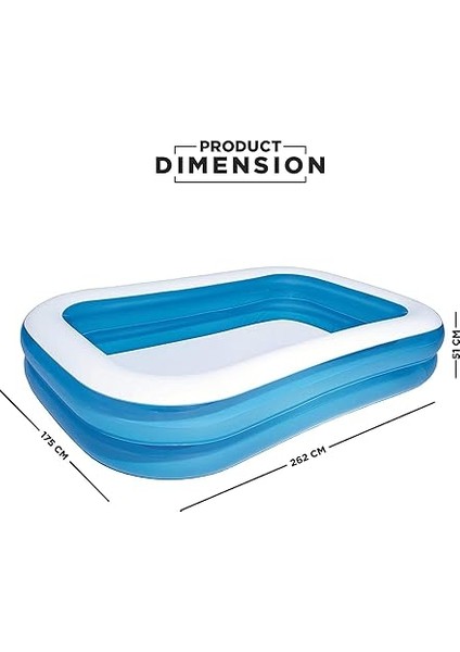 Aile Tipi ve Çocuklar Için Uygun Şişirilebilir Dikdörtgen Yüzme Havuzu, Mavi, 2.62 M x 1.75 M x 51 Cm, 778 L modelleri