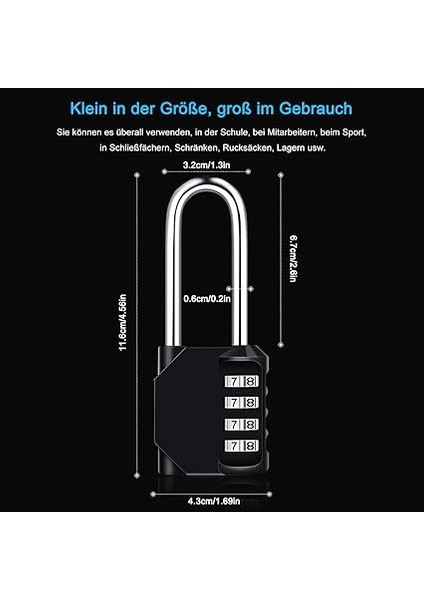 3 Adet Şifreli Kilit Askılı Uzun 6.7cm, 4 Haneli Kilit Şifreli Kilit Asma Kilit, Hava Koşullarına Dayanıklı, Dolap, Kapı, Fitness Stüdyosu Alet Kutusu Için modelleri