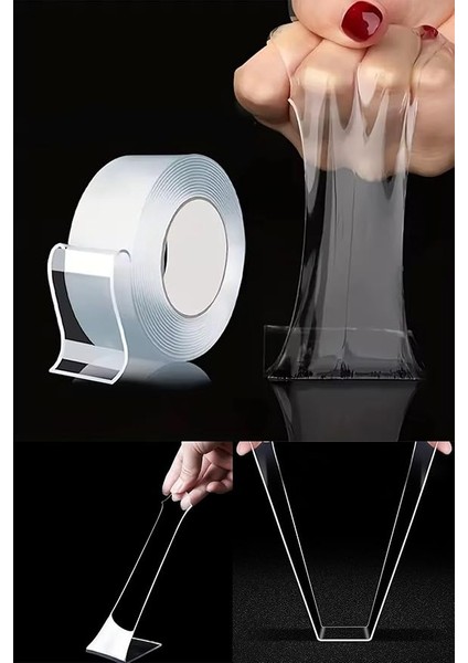 Çift Taraflı Şeffaf Nano Teknolojili Süper Güçlü Bant Ekstra Güçlü Duvar Çerçeve Taşıyıcı 2 Metre