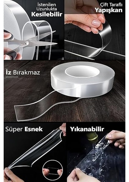 Çift Taraflı Şeffaf Nano Teknolojili Süper Güçlü Bant Ekstra Güçlü Duvar Çerçeve Taşıyıcı 2 Metre fiyatları