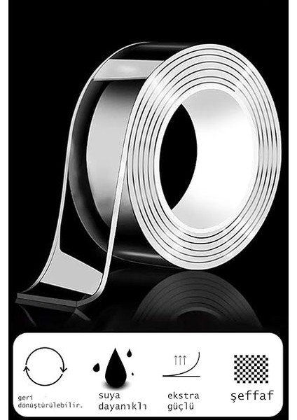 Çift Taraflı Şeffaf Nano Teknolojili Süper Güçlü Bant Ekstra Güçlü Duvar Çerçeve Taşıyıcı 2 Metre modelleri