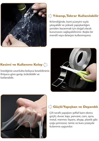 Çift Taraflı Şeffaf Nano Teknolojili Süper Güçlü Bant Ekstra Güçlü Duvar Çerçeve Taşıyıcı 2 Metre indirimleri