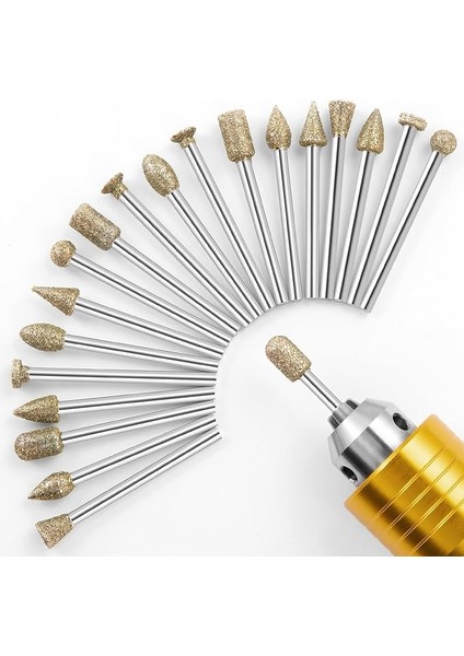 Elmas Taşlama Çapak Ucu Seti, 20 Adet Döner Alet Aksesuarları Taş Seramik Cam Oyma, Taşlama, Parlatma, Gravür Için I / 8 Inç Şaftlı Elmas Çapak Seti
