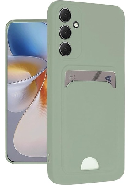 Samsung Galaxy A16 ile Uyumlu Kılıf Kartvizitli Kartlıklı Kamera Korumalı Galaxy A16-5G ile Uyumlu Kapak Silikon Soft ve Pürüzsüz Dış Yüzey (Su Yeşil, Galaxy A16)