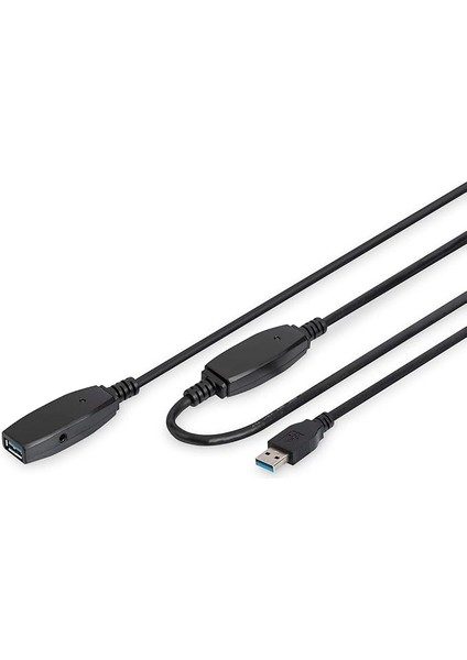 Aktif USB 3.0 Uzatma Kablosu - 10 M - 5 Gbps Aktarım Hızı - Tak ve Çalıştır - Hotswap - LED Fonksiyon Göstergesi - Siyah