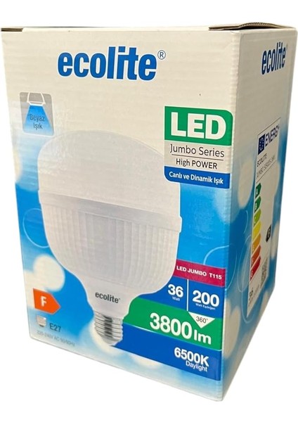 Jumbo LED Ampul 36W (200W Eşdeğer) - E27 Duy, 6500K Beyaz Işık, 3800 Lümen, Enerji Tasarruflu LED Lamba, 166X115MM, Ac 220V fiyatları