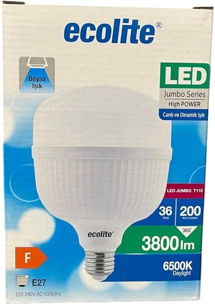 Jumbo LED Ampul 36W (200W Eşdeğer) - E27 Duy, 6500K Beyaz Işık, 3800 Lümen, Enerji Tasarruflu LED Lamba, 166X115MM, Ac 220V fırsatları