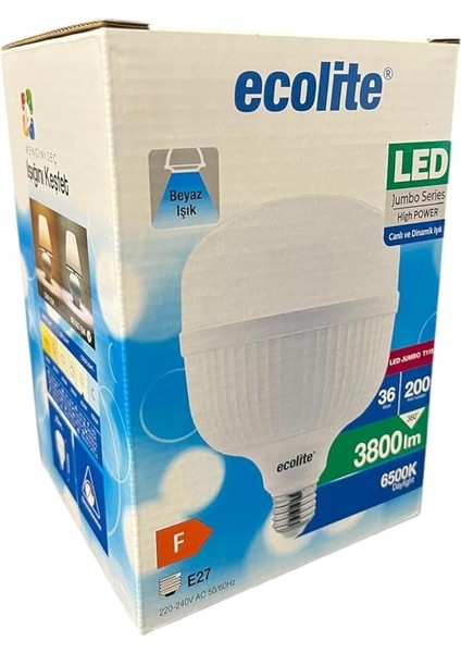Jumbo LED Ampul 36W (200W Eşdeğer) - E27 Duy, 6500K Beyaz Işık, 3800 Lümen, Enerji Tasarruflu LED Lamba, 166X115MM, Ac 220V indirimleri