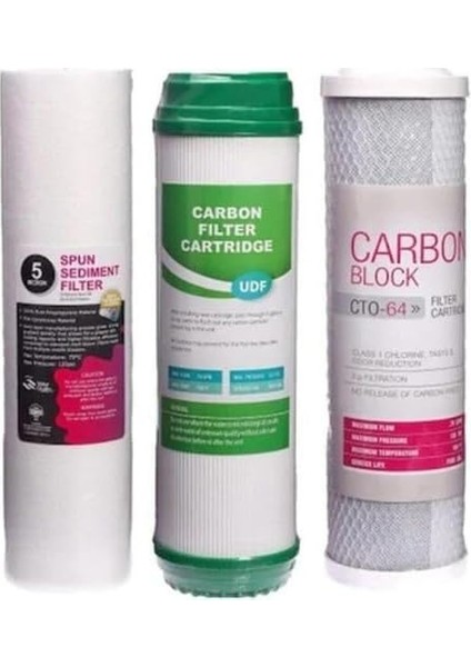 3820 Açık Kasa Su Arıtma Cihazı Alt Takım 3lü, 6 Aylık Filtre Seti