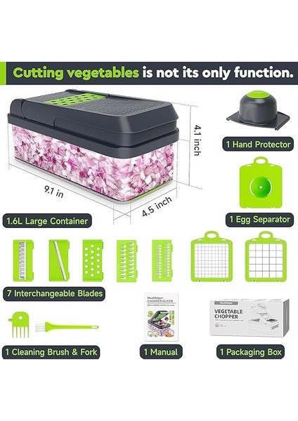 1 Arada Sebze Doğrayıcı, 7 Bıçaklı Sebze Doğrayıcı, Kaplı Pratik Gıda Doğrayıcı, Peynir Rende, Ev Gereçleri ve Mutfak Aletleri (Yeşil/gri) fiyatları