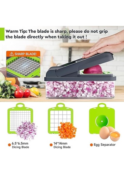 1 Arada Sebze Doğrayıcı, 7 Bıçaklı Sebze Doğrayıcı, Kaplı Pratik Gıda Doğrayıcı, Peynir Rende, Ev Gereçleri ve Mutfak Aletleri (Yeşil/gri) modelleri