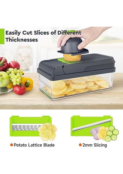 1 Arada Sebze Doğrayıcı, 7 Bıçaklı Sebze Doğrayıcı, Kaplı Pratik Gıda Doğrayıcı, Peynir Rende, Ev Gereçleri ve Mutfak Aletleri (Yeşil/gri) fırsatları