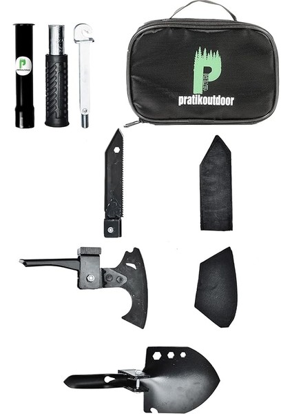 Multitool Katlanır Kürek, Balta, Bıçak, Testere, Çekiç, Çapa Seti