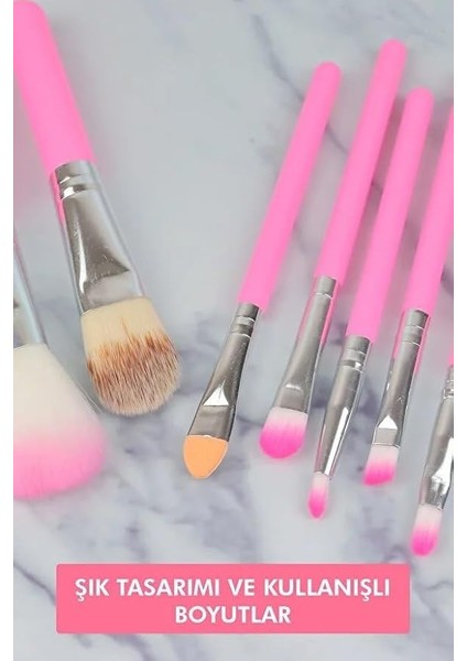 7 Adet Makyaj Fırça Seti Metal Kutuda Pembe fiyatları